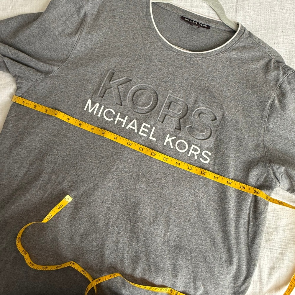 Michael Kors Mens Gray Debossed Logo Ringer Crewneck T-Shirt Size Large - Picture 6 of 7